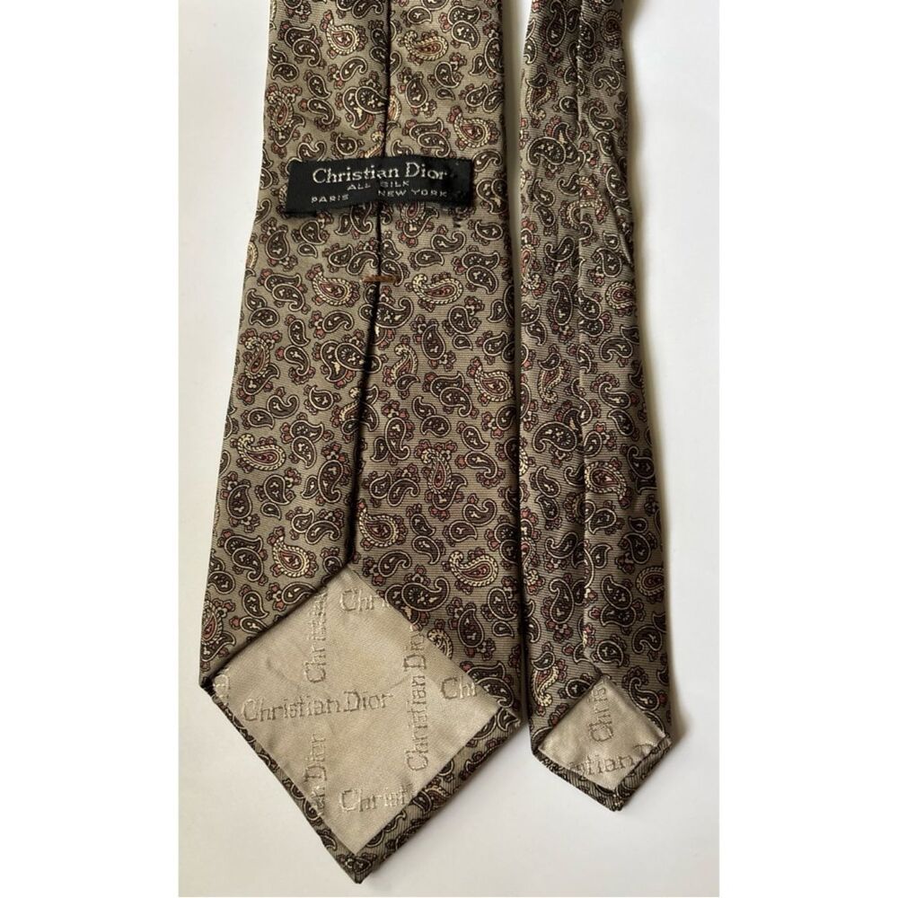 Vintage Christian Dior Brown Paisley Silk Tie - Picture 4 of 5